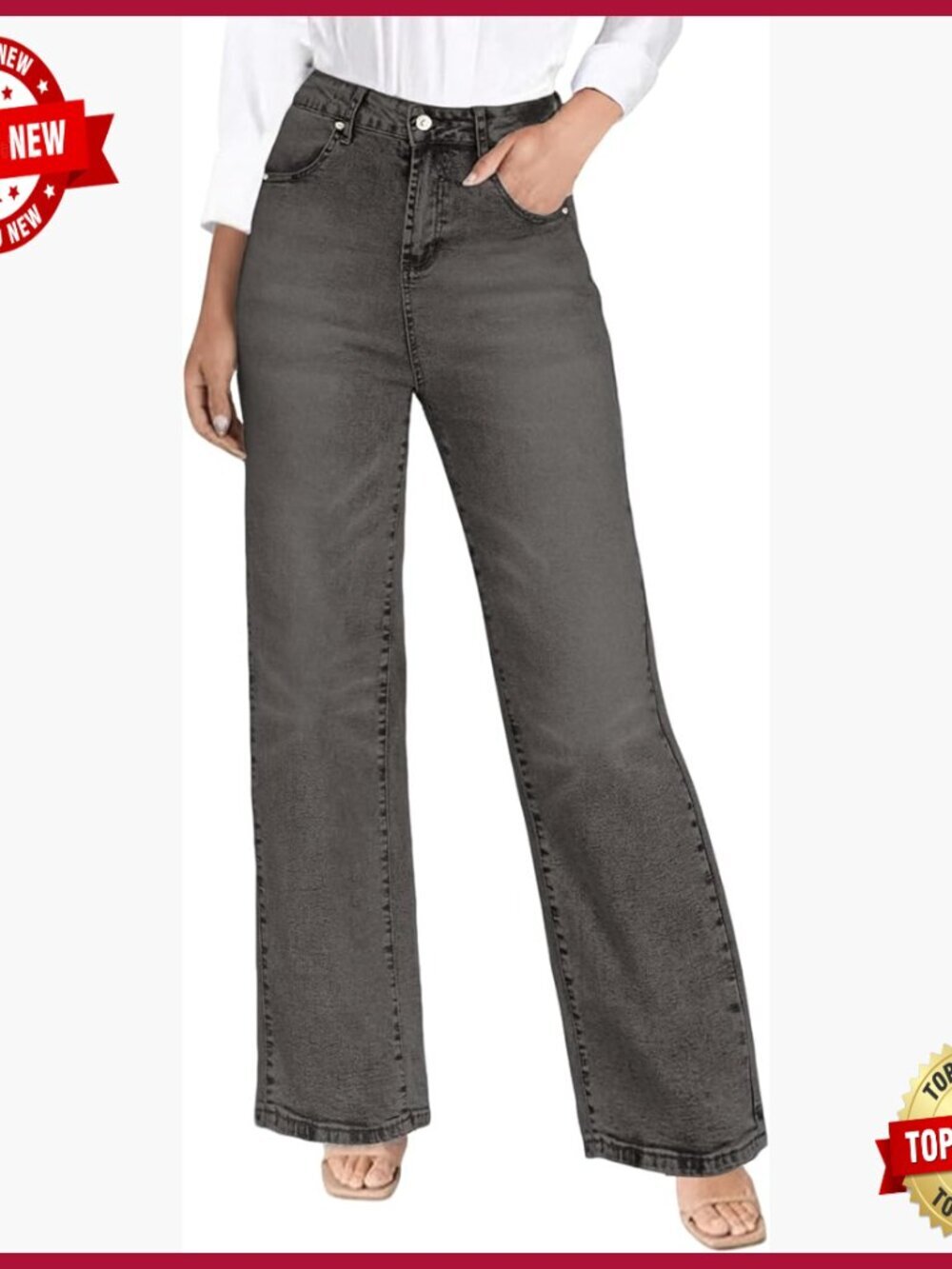 High Waisted Wide Leg Stretch Denim Jeans Women Casual Straight Fit